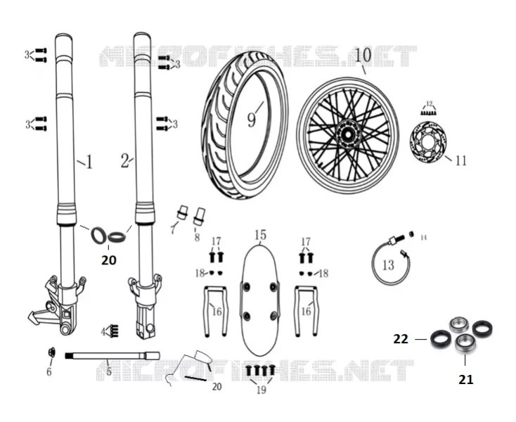 BRAS FOURCHE / ROUE / GARDE BOUE AVANT