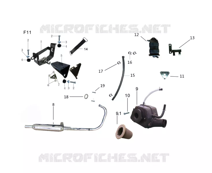 ECHAPPEMENT / FILTRE A AIR / SUPPORT BATTERIE