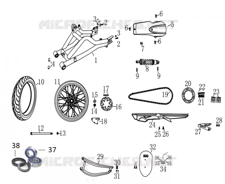 BRAS OSCILLANT / AMORTISSEURS / ROUE ARRIERE