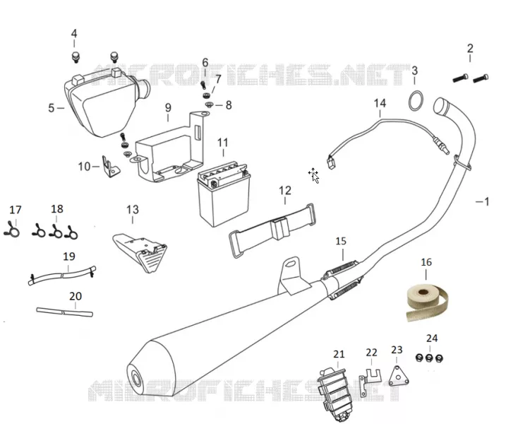 ECHAPPEMENT / BOITIER FILTRE / BATTERIE / BOITE A OUTIL