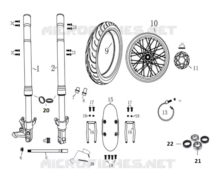 BRAS FOURCHE / ROUE / GARDE BOUE AVANT