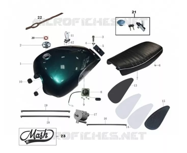 RESERVOIR / SELLE / KIT SERRURE Mash MOTO 400 2019 FIVE HUNDRED EURO 4 MOTEUR NOIR  FIVE HUNDRED EURO 4 MOTEUR NOIR