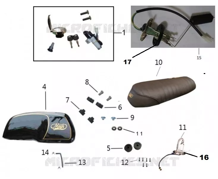 RESERVOIR / SELLE / KIT SERRURE Mash MOTO 125 2017 BLACK SEVEN 125 EURO 4  BLACK SEVEN 125 EURO 4