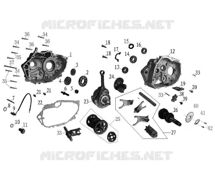 ENSEMBLE CARTER MOTEUR / VILEBREQUIN / PIGNONS Mash MOTO 400 2019 FIVE HUNDRED EURO 4 MOTEUR GRIS  FIVE HUNDRED EURO 4 MOTEUR GRIS